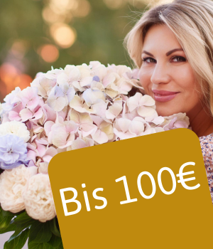Frau mit buntem Blumenstrauß – Geschenke bis 100€