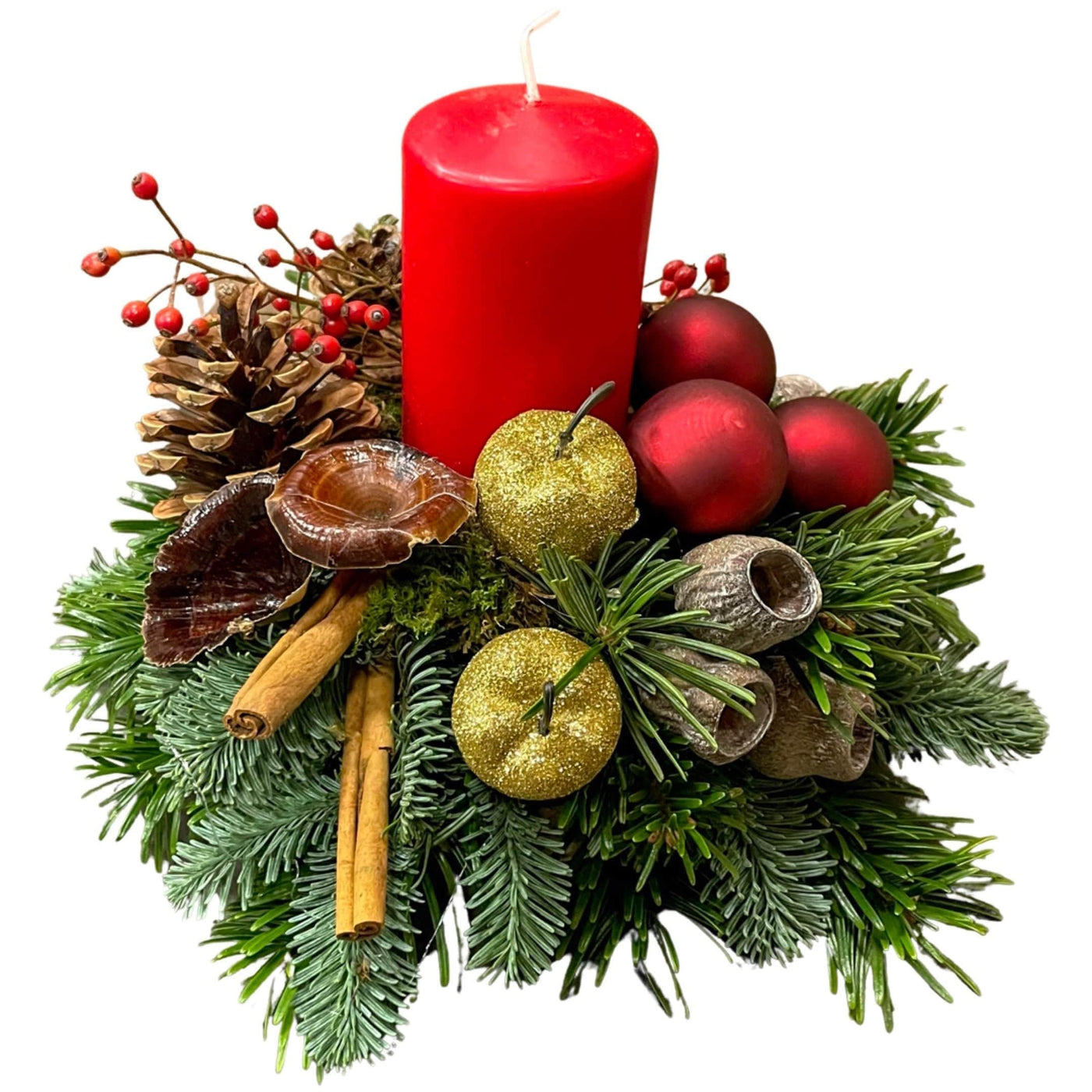Adventsgesteck Classic mit 1 Kerze auf Teller - Meister Group Frankfurt