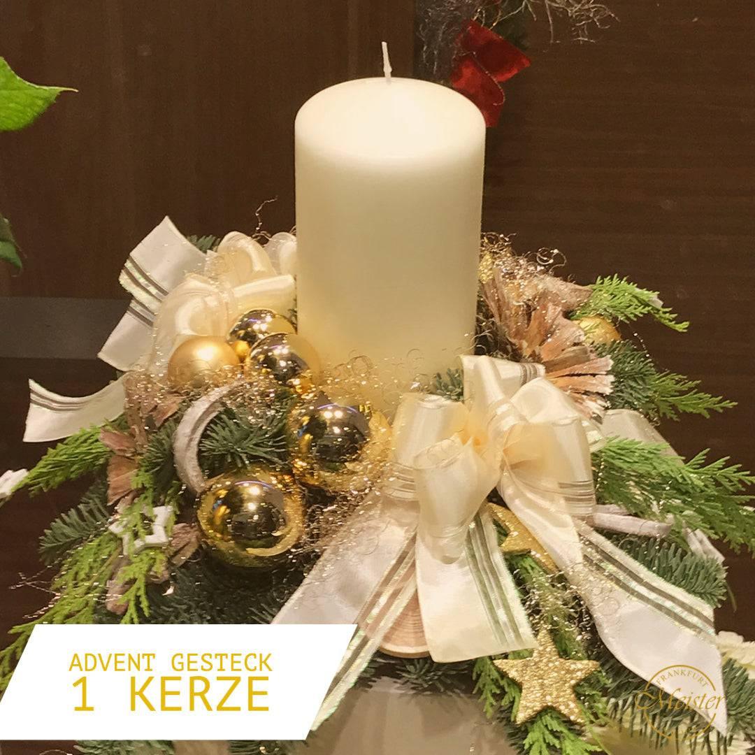 Adventsgesteck Deluxe mit 1 Kerze - Meister Group Frankfurt
