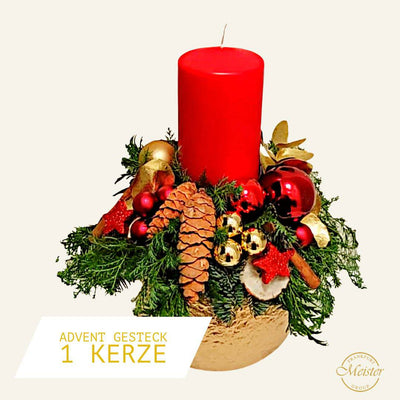 Adventsgesteck Deluxe mit 1 Kerze - Meister Group Frankfurt