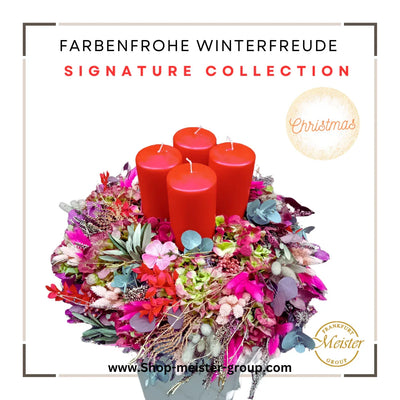 Farbenfroher Adventskranz Winterfreude mit bunten Kugeln – Blumen Meister