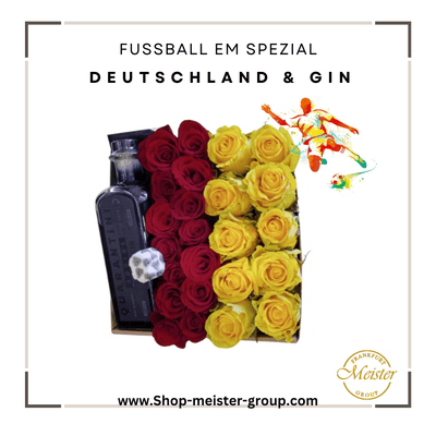 Deutschland Rosenarrangement mit Quarantini Red Gin - Exklusives Geschenkset"