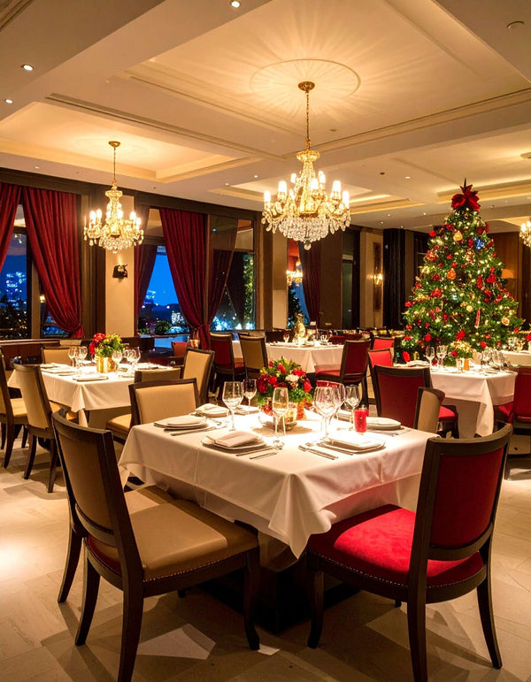 Weihnachtliche Tischdeko für ein Restaurant in Frankfurt Blumen Meister