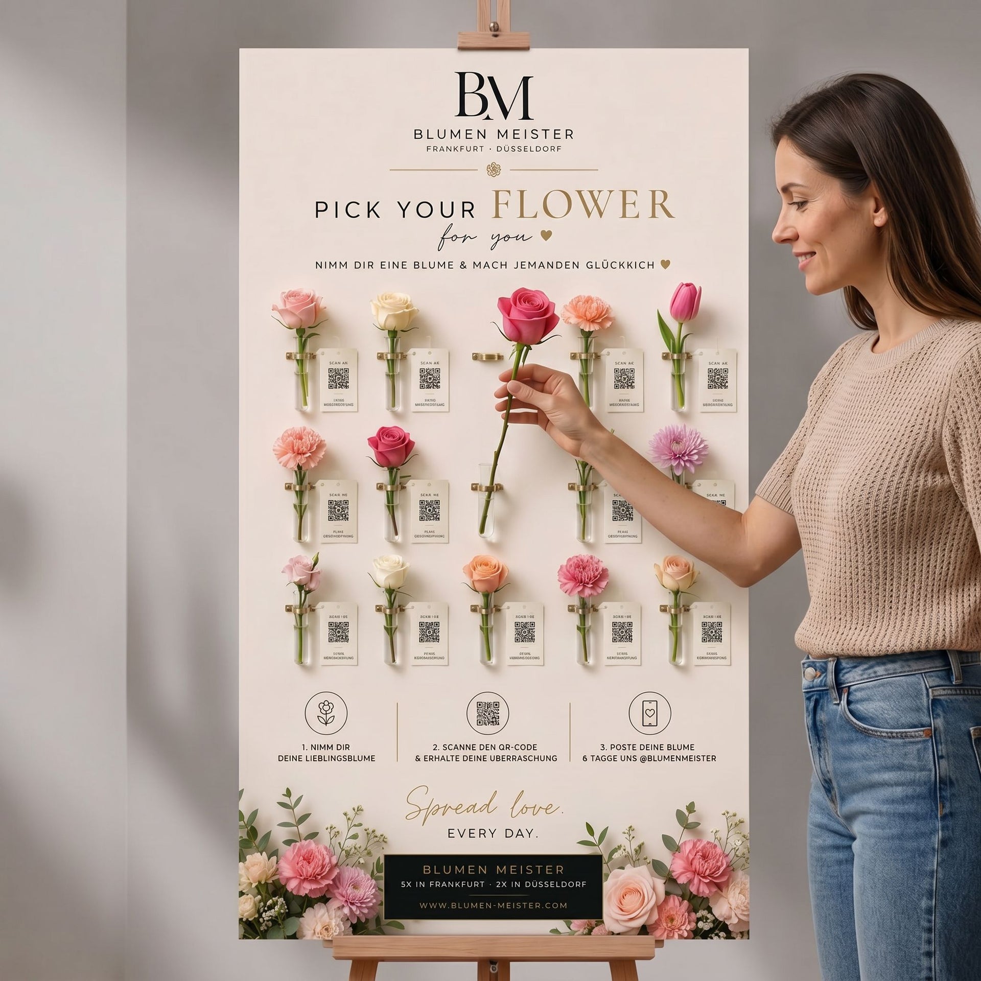 Pick Your Flower Display Board mit QR-Code Blumen — Blumen Meister Frankfurt Düsseldorf