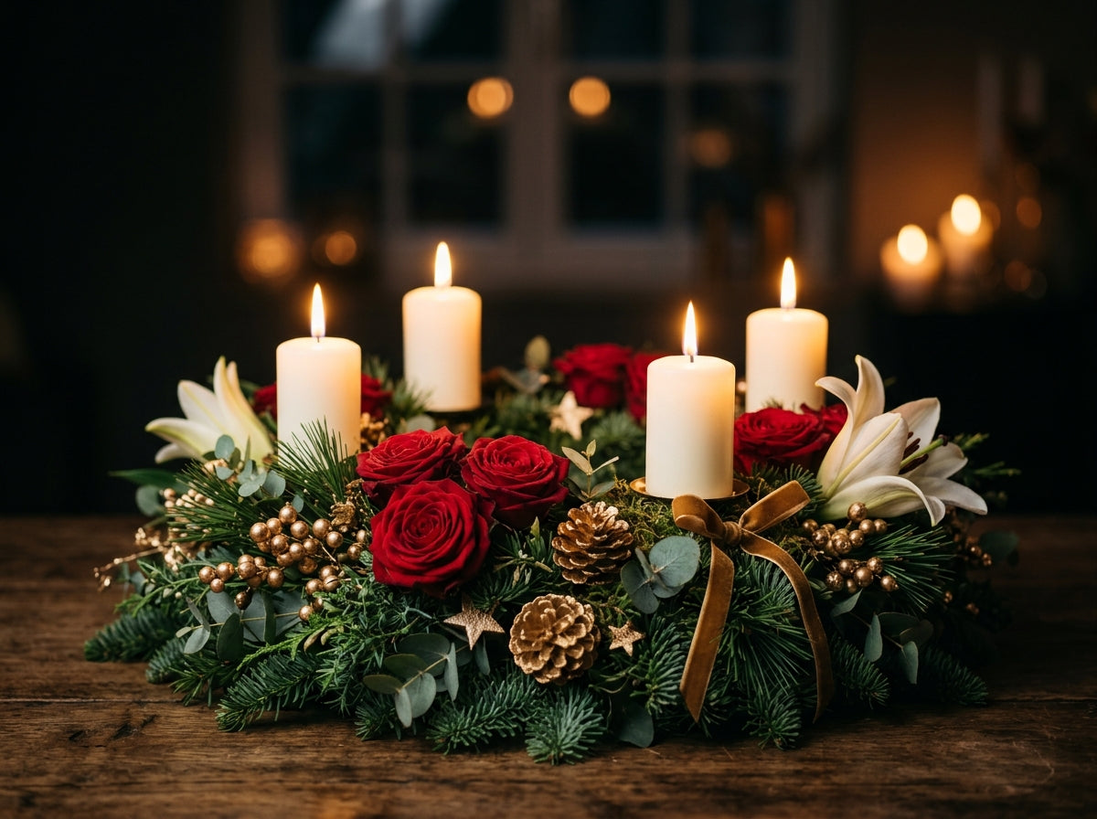 Adventskranz Frankfurt – festlicher Kranz mit Kerzen, Tannengrün und Gold-Akzenten von Blumen Meister