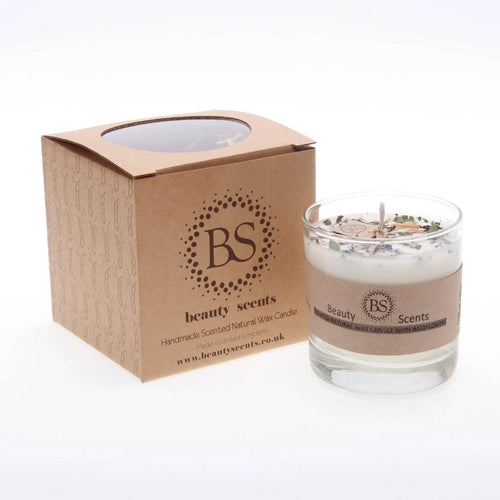 Handgemachte Duftkerze aus Naturwachs mit Wildblumen in Geschenkbox, ideal als Geschenk