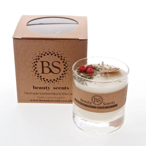 Duftkerze aus Sojawachs mit roten Beeren, handgemacht in Geschenkbox – perfekt als Geschenk