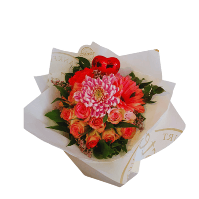 Muttertagsfreude in Pink - Rosige Gerbera und Rosen mit Herz 