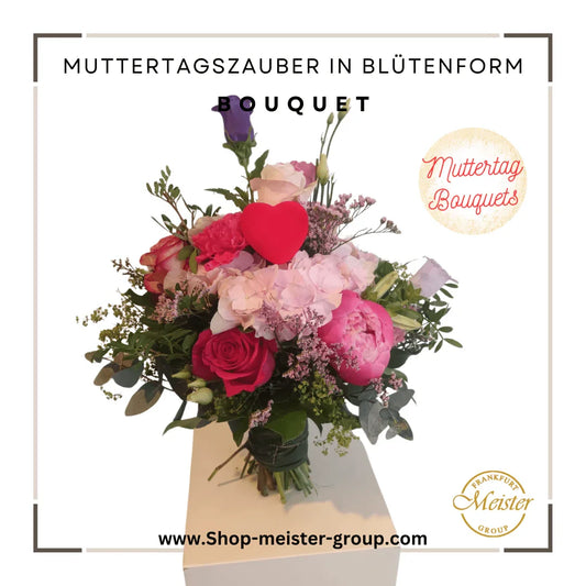 Muttertagszauber in Blütenform - Liebevoll handgebundener Rosenstrauß mit Herz