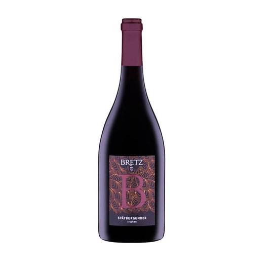 Bretz Spätburgunder trocken – eleganter Rotwein in dunkler Flasche mit stilvoller Etikettengrafik