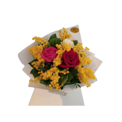 Weltfrauentag Rosen- und Mimosen-Bouquet